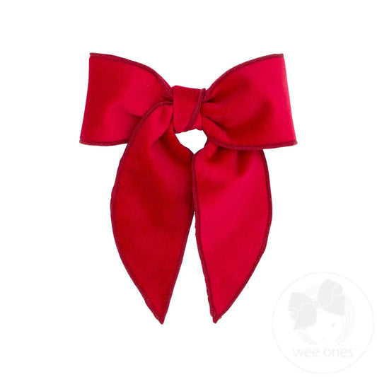 Medium Velvet Fabric Bow with Whimsy Tails | Cranberry