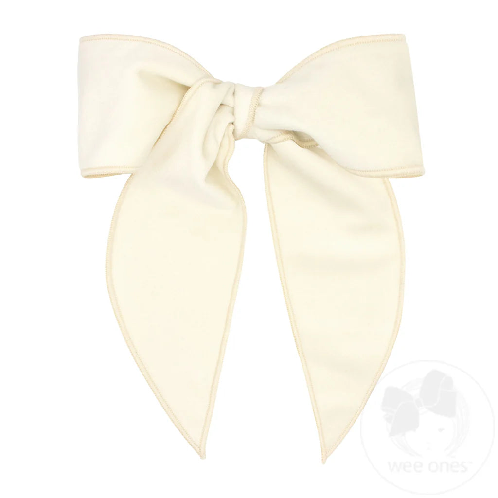 King Velvet Fabric Bow with Whimsy Tails | Antique White