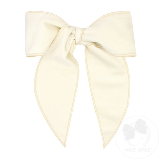 King Velvet Fabric Bow with Whimsy Tails | Antique White