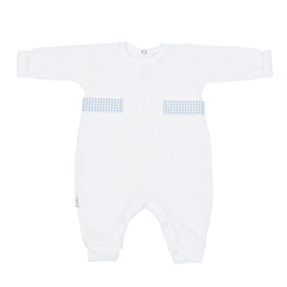 Paty Knit Romper w Gingham Tabs | Blue