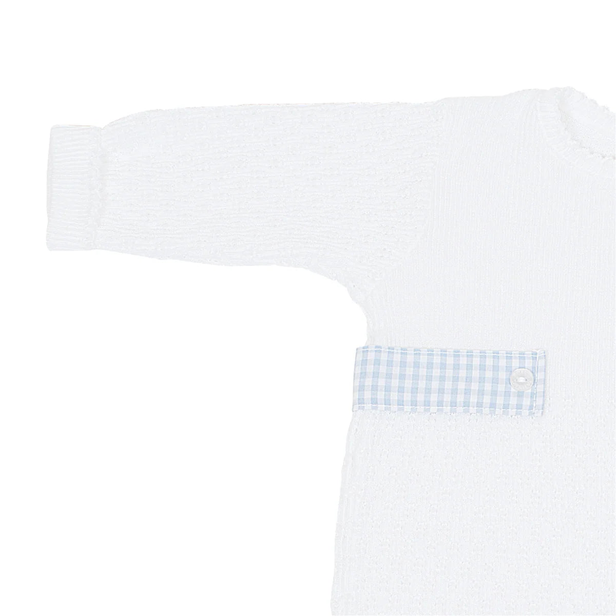 Paty Knit Romper w Gingham Tabs | Blue