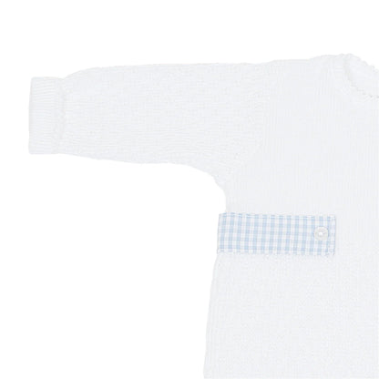Paty Knit Romper w Gingham Tabs | Blue