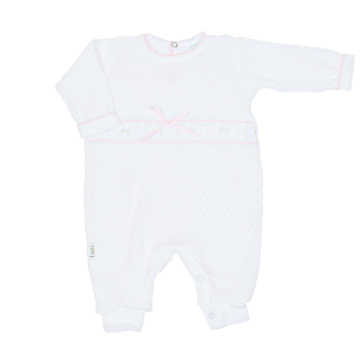Paty Knit Romper w Swiss Floral Trim | Pink