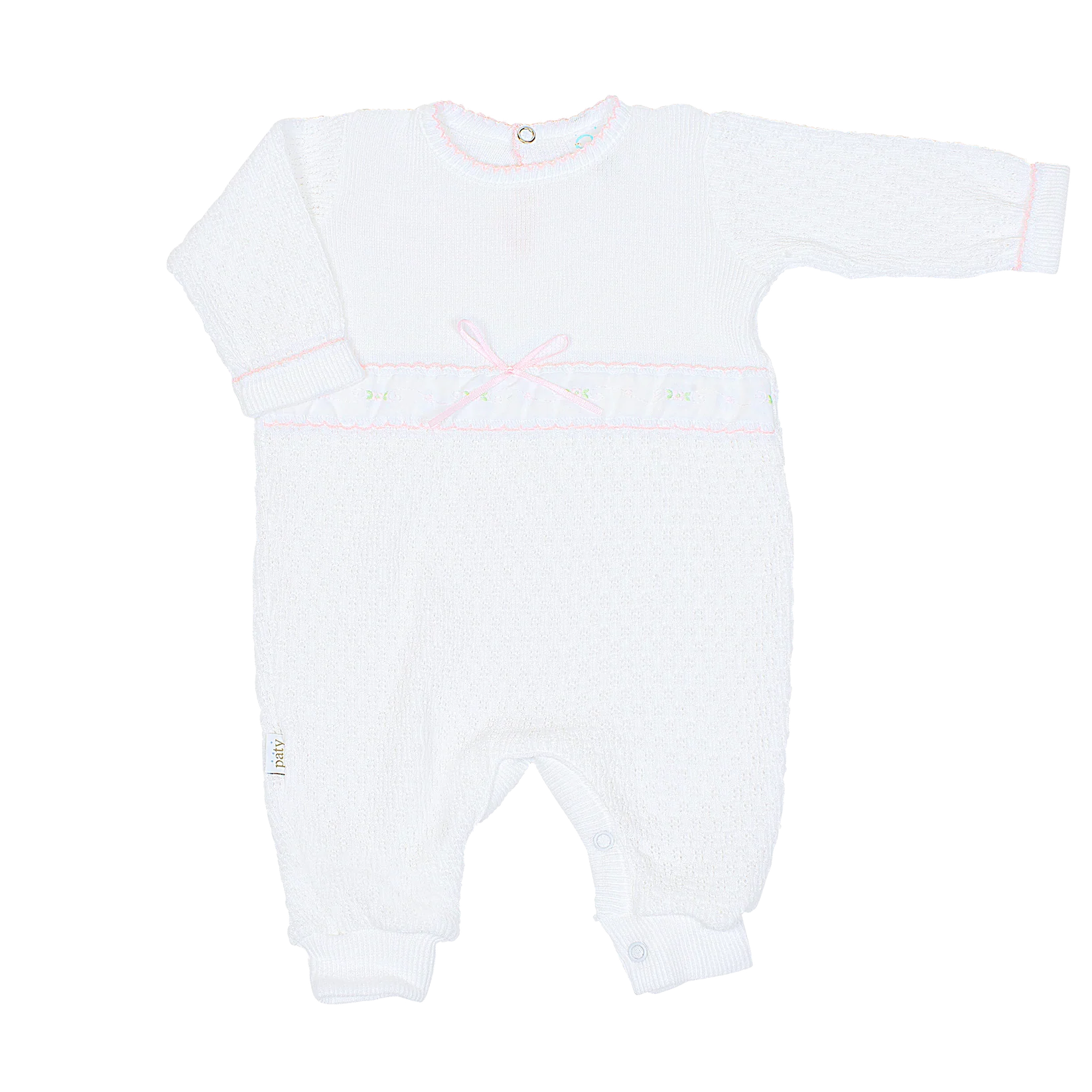 Paty Knit Romper w Swiss Floral Trim | Pink