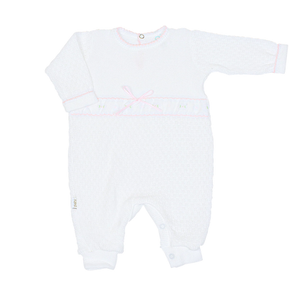 Paty Knit Romper w Swiss Floral Trim | Pink