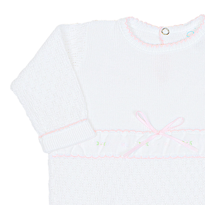 Paty Knit Romper w Swiss Floral Trim | Pink