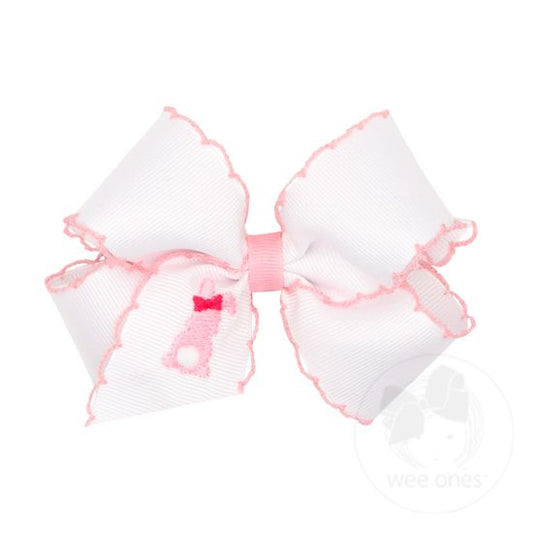 Medium Embroidered Grosgrain Bow | White/Pink Cotton Tail