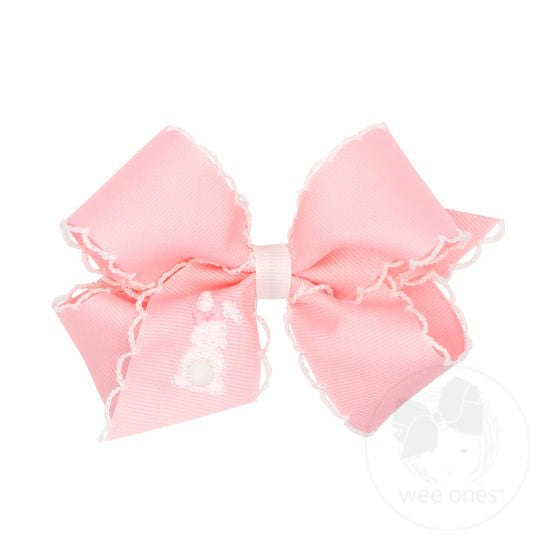 Medium Embroidered Grosgrain Bow | Pink/White Bunny