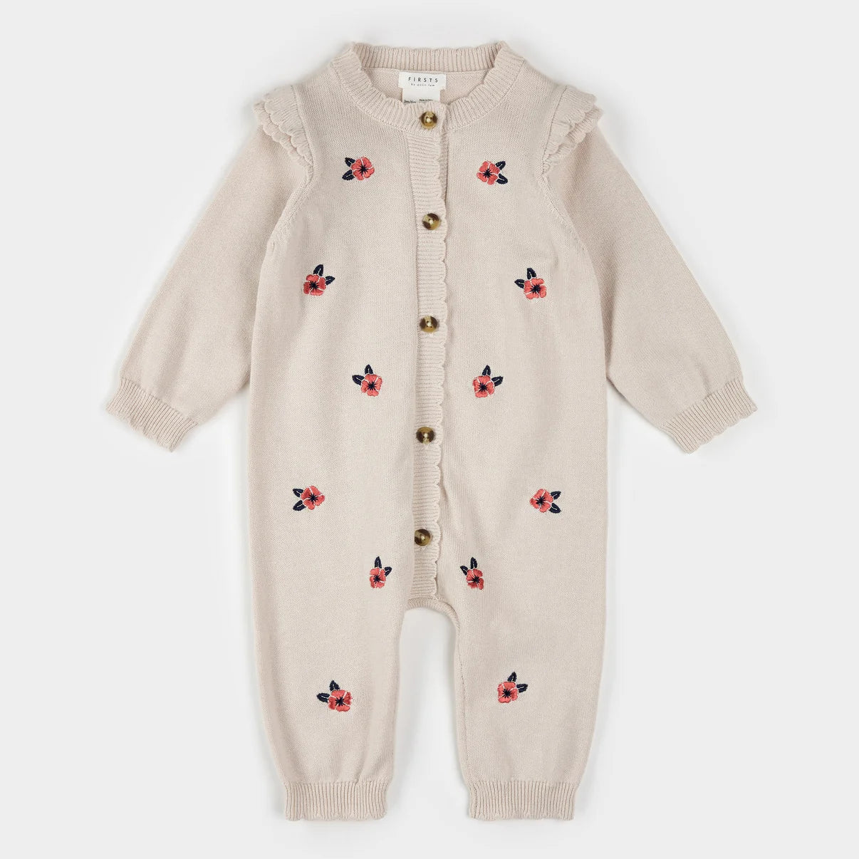 Poppy Embroidered Knit Playsuit | Beige