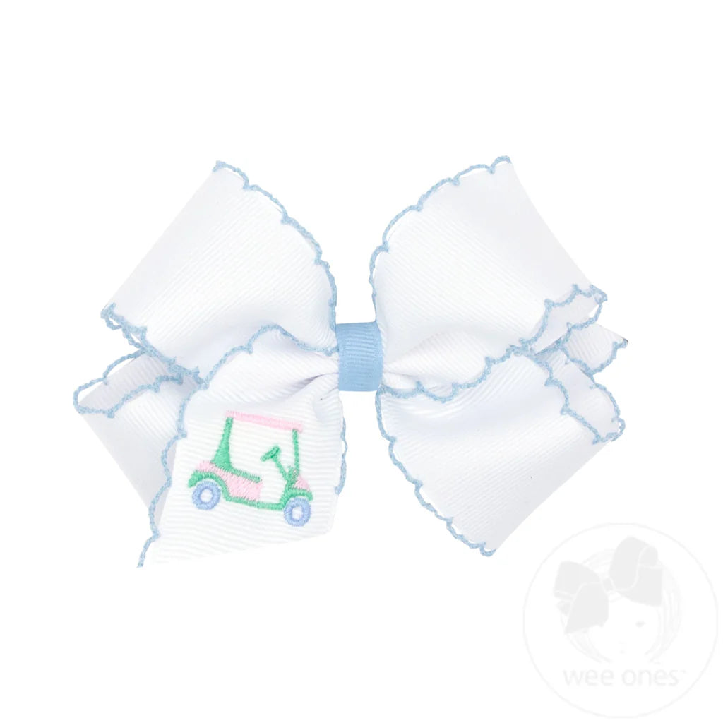 Medium Golf Cart Embroidered Moonstitch Edge Hair Bow