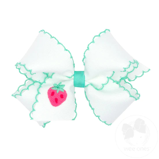 Medium Embroidered Grosgrain Bow | Mint Strawberry