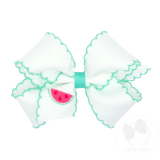 Medium Embroidered Grosgrain Bow | Mint Watermelon
