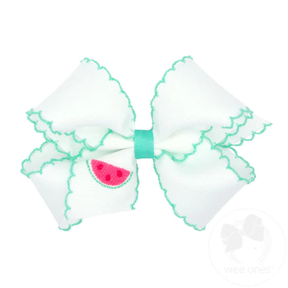 Medium Embroidered Grosgrain Bow | Mint Watermelon