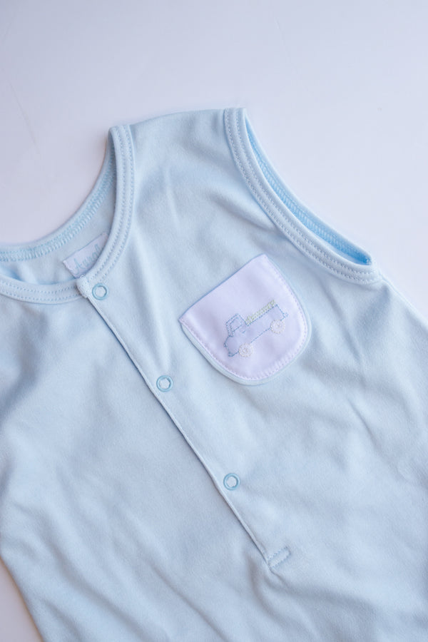 Truck Embroidered Knit Shortall | Blue