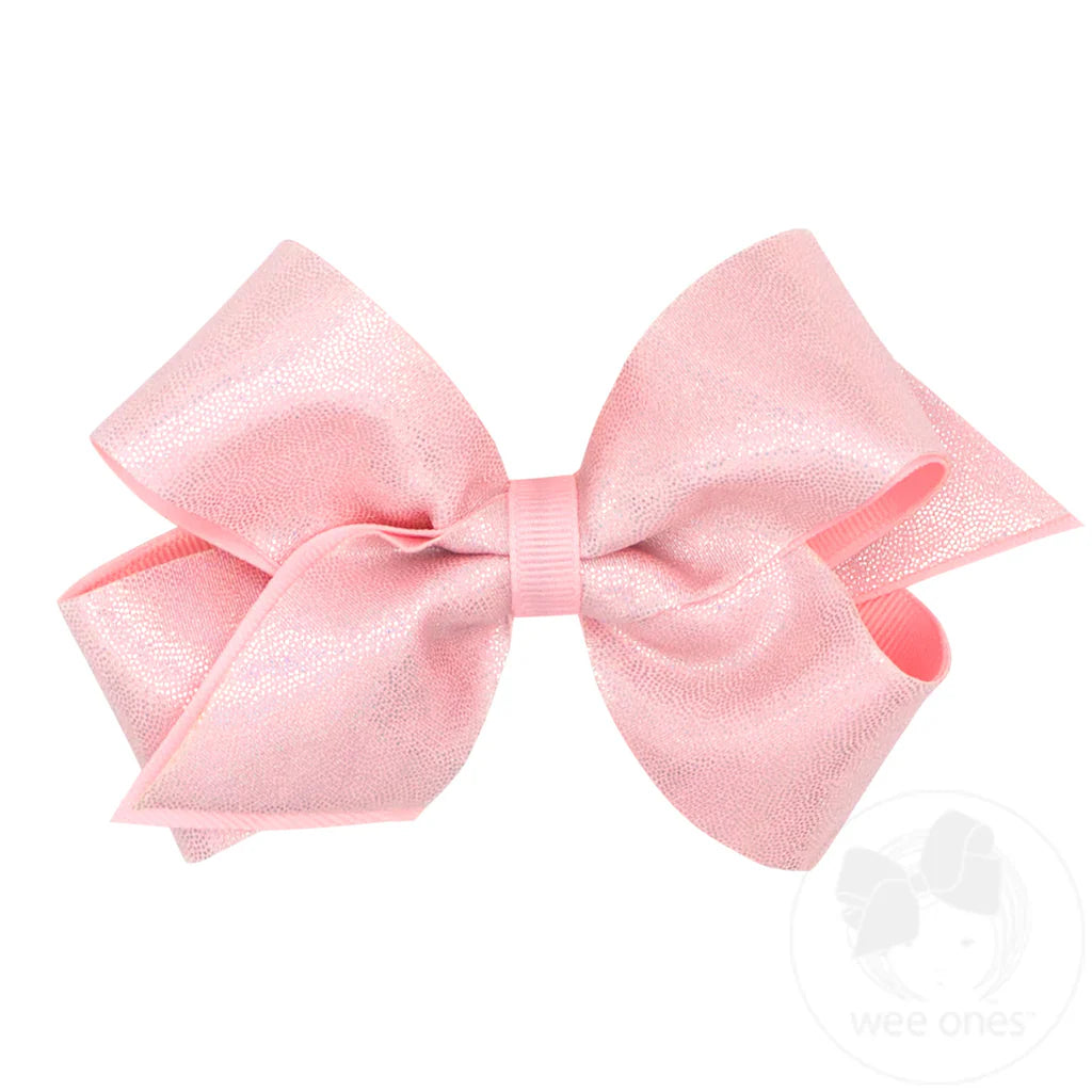 King Mirror Dot & Grosgrain Overlay Hair Bow | Light Pink