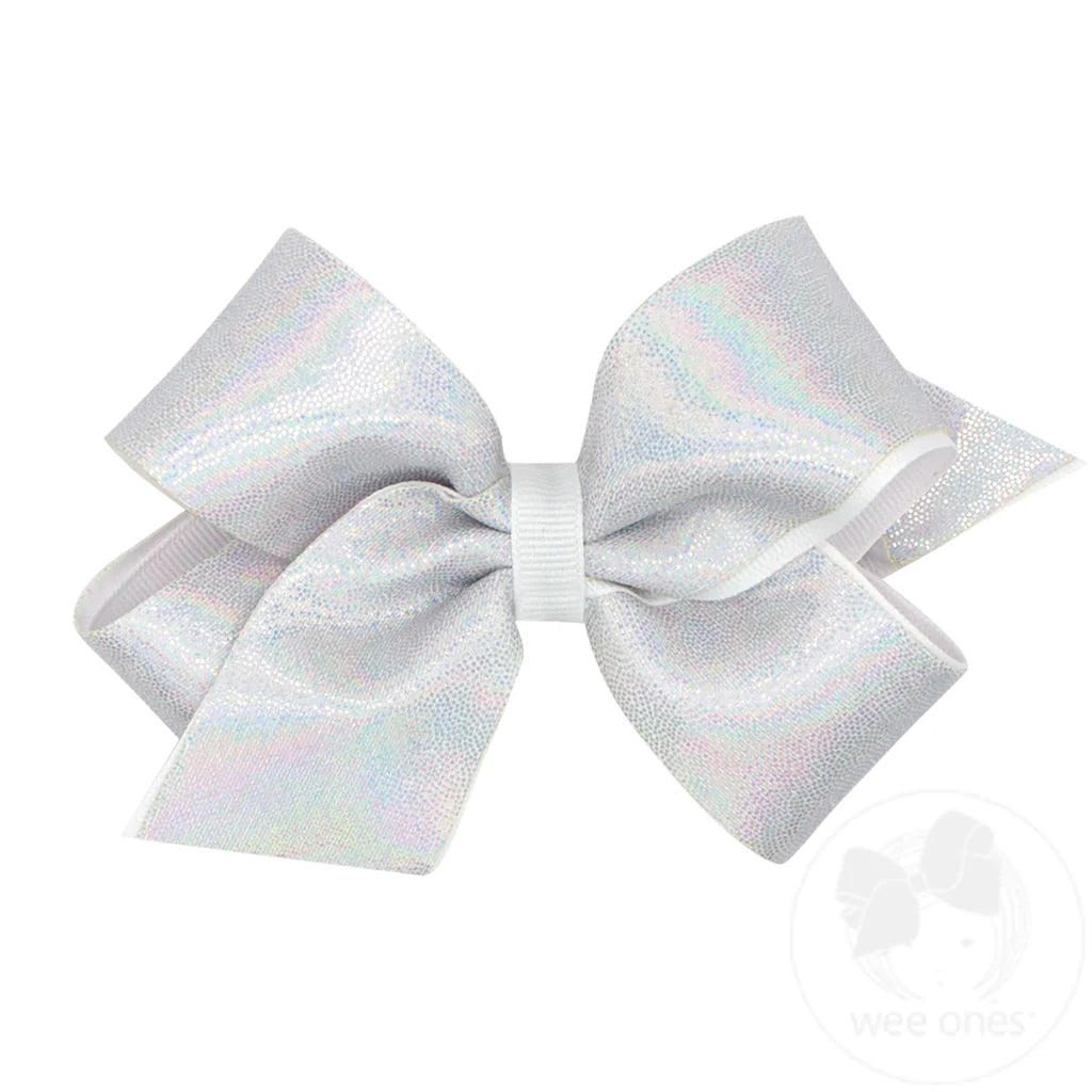Medium Mirror Dot & Grosgrain Overlay Hair Bow | White