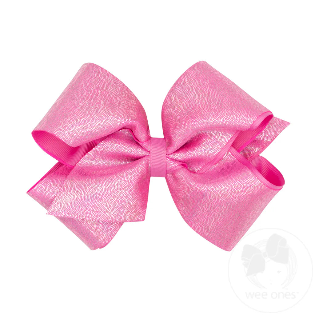King Mirror Dot & Grosgrain Overlay Hair Bow | Rose
