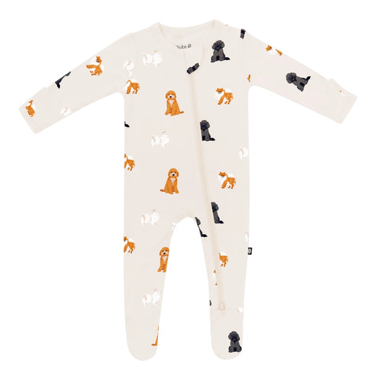 Kyte Baby Zippered Bamboo Footie | Fluffy Dog