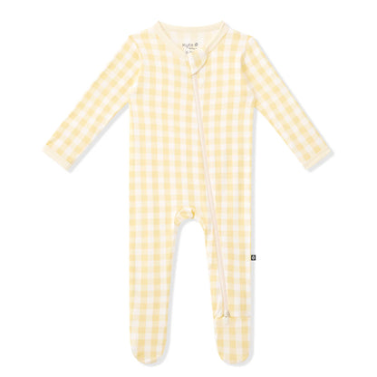 Kyte Baby Zippered Bamboo Footie | Gingham Chamomille