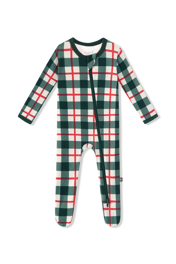 Kyte Baby Zippered Bamboo Footie | Holiday Plaid