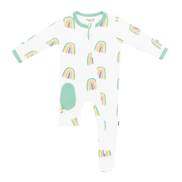 Kyte Baby Zippered Bamboo Footie | Wasabi Rainbow