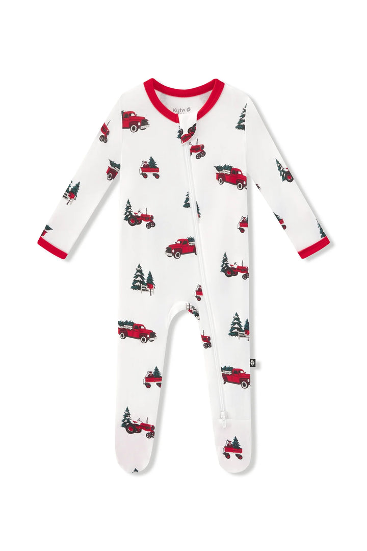 Kyte Baby Zippered Bamboo Footie | Holiday Tree Farm