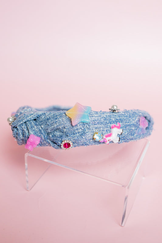 Denim Shimmer Charm Headband