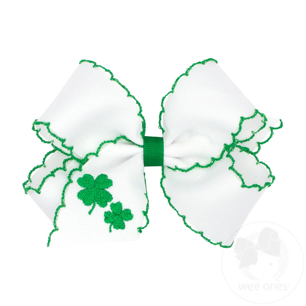 Medium Shamrock Moonstitch Edge Embroidered Bow