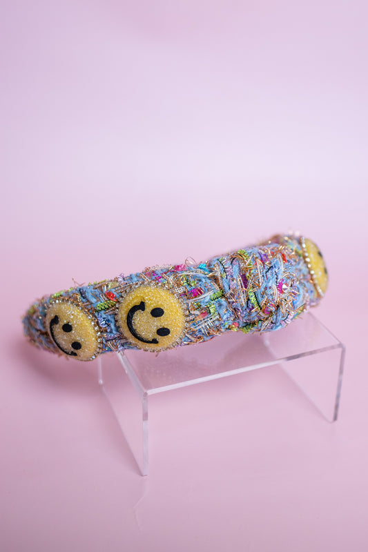 Metallic Tweed Smiley Headband | Blue Multi