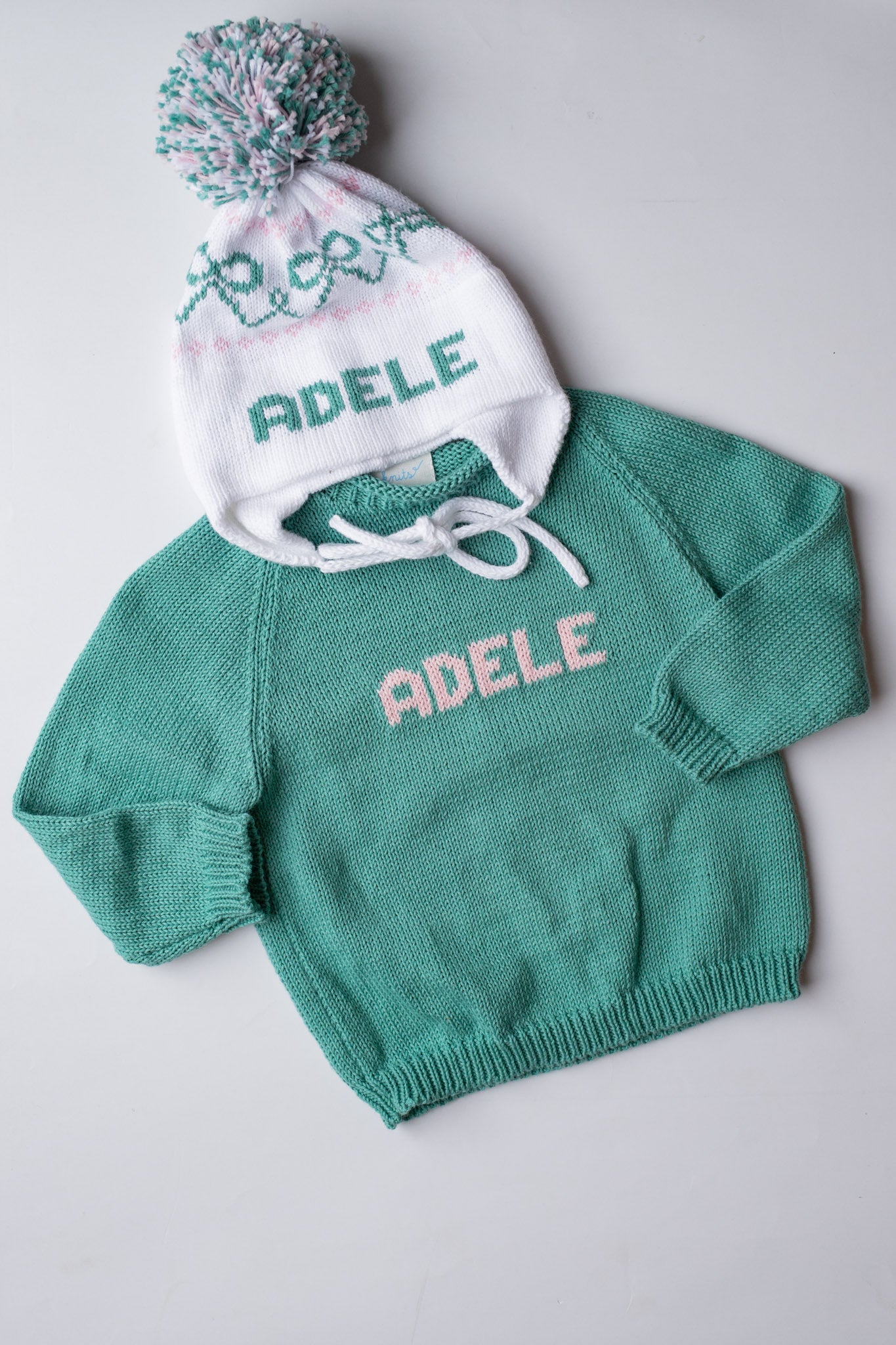 Name Sweater | Light Green with Light Pink