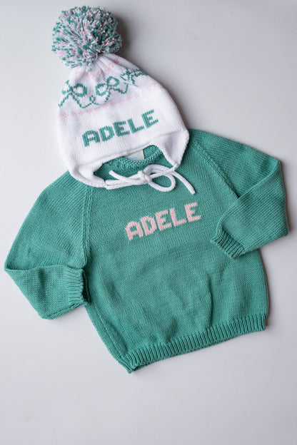 Name Sweater | Light Green with Light Pink