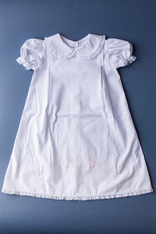 Bunnies Embroidered Daygown | White/Pink