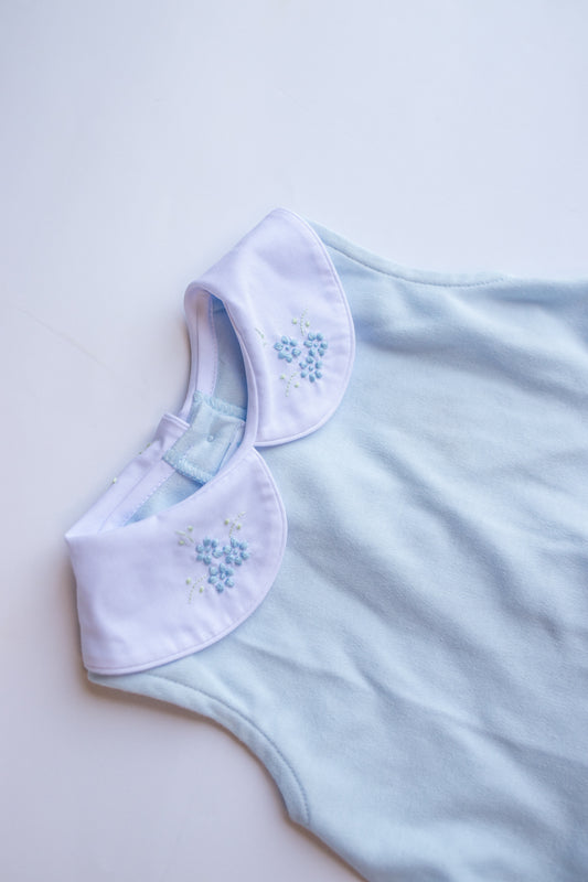 Blue Buds Embroidered Knit Short Set | Blue