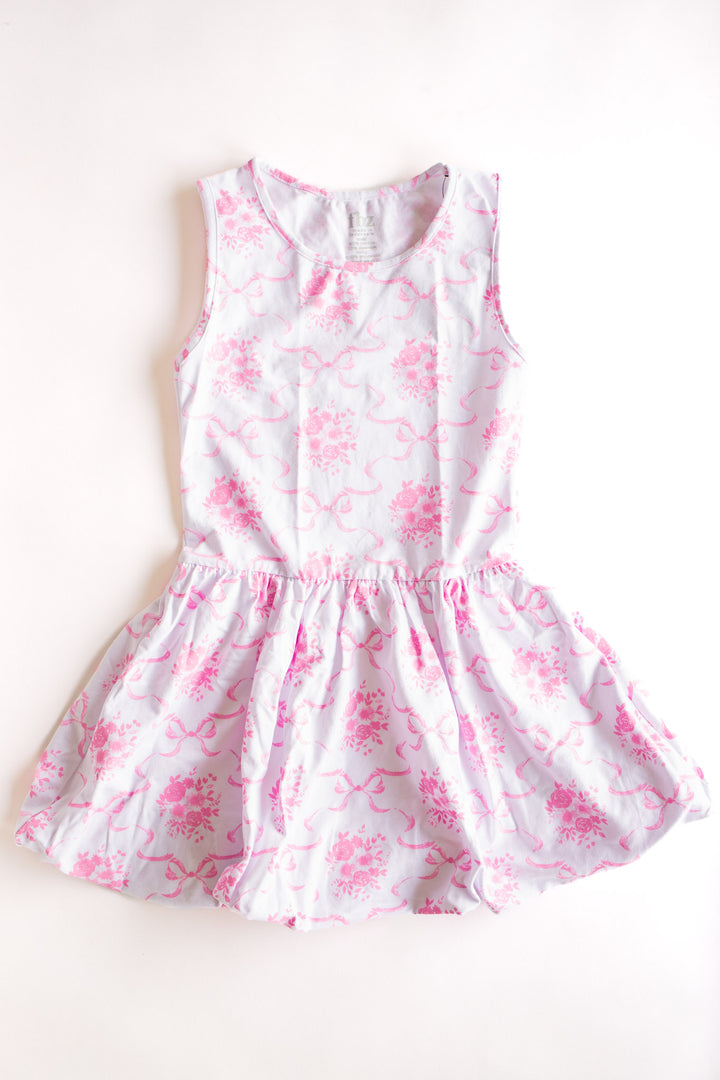 Bubble Hem Tank Dress | Pink Bow Toile