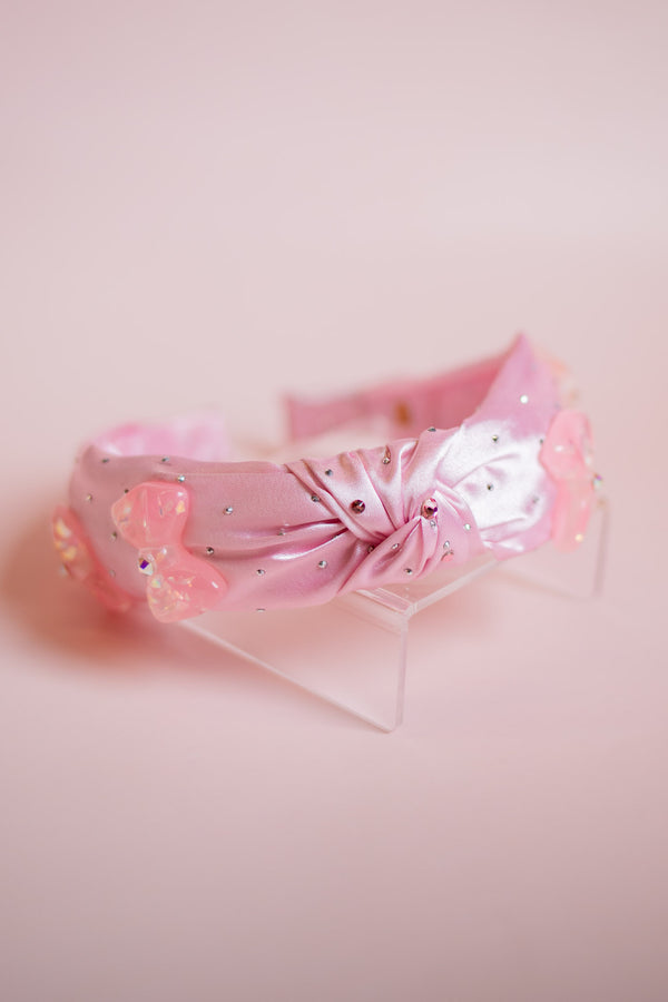 Large Bow Satin Knot Headband | Pink