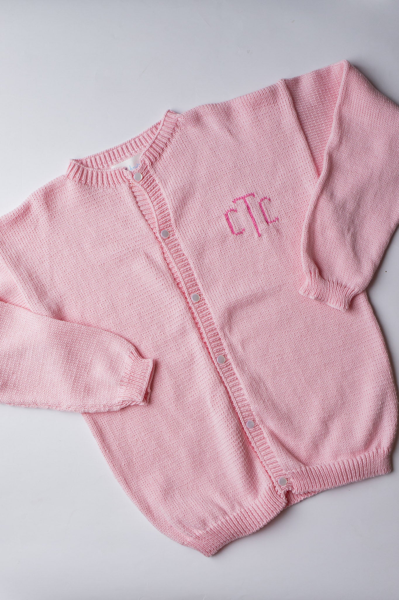 Custom Knit Monogram Cardigan | Light Pink with Bright Pink