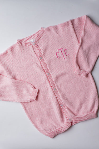 Custom Knit Monogram Cardigan | Light Pink with Bright Pink