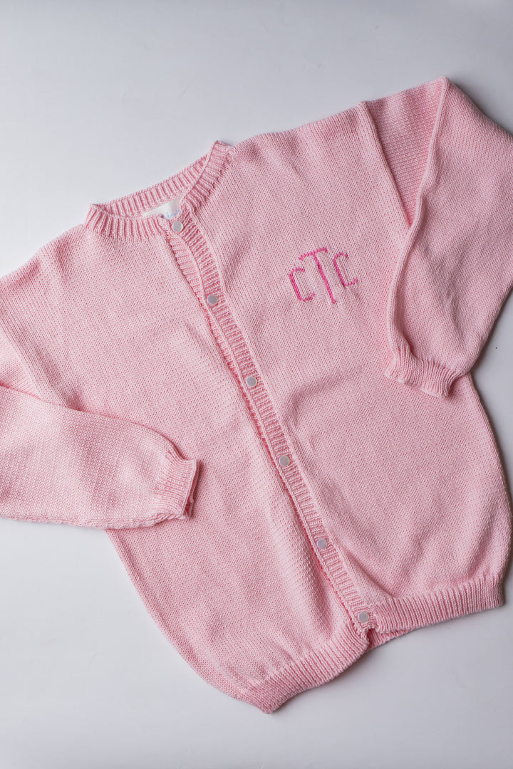 Custom Knit Monogram Cardigan | Light Pink with Bright Pink