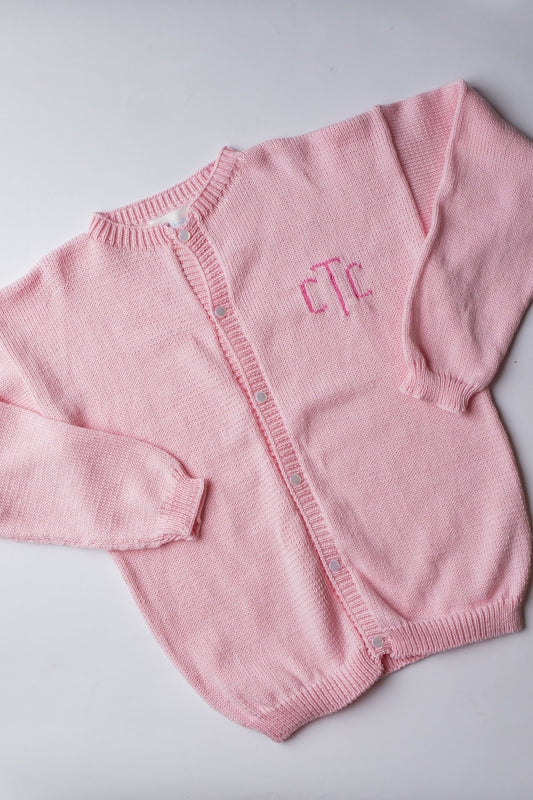 Custom Knit Monogram Cardigan | Light Pink with Bright Pink