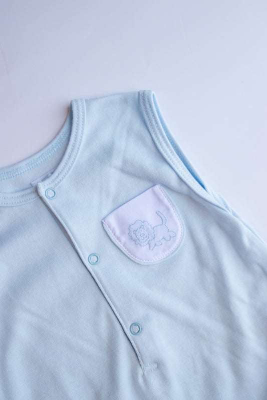 Lion Embroidered Knit Shortall | Blue