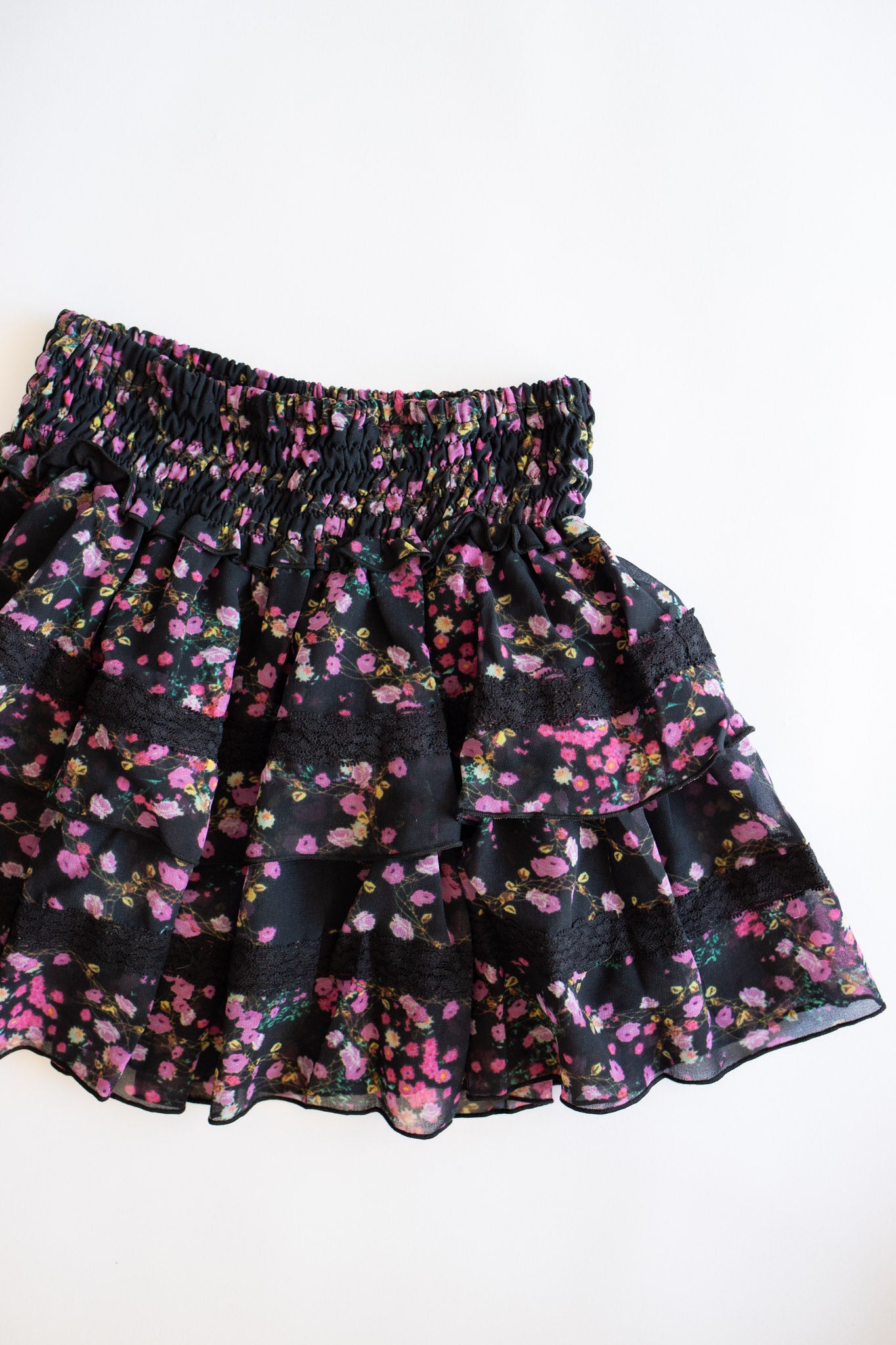 Tiered Skirt | Black Pink Floral