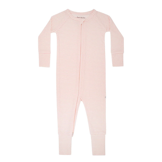 Zip Ribbed Romper | Pink Small Stripe