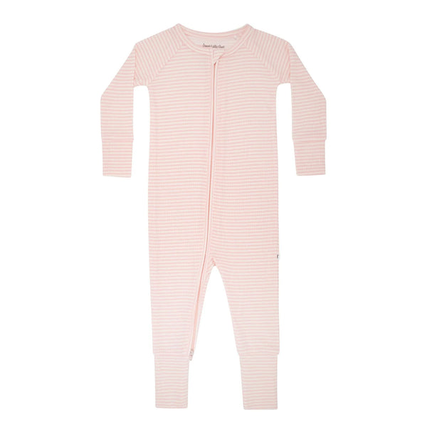 Zip Ribbed Romper | Pink Small Stripe