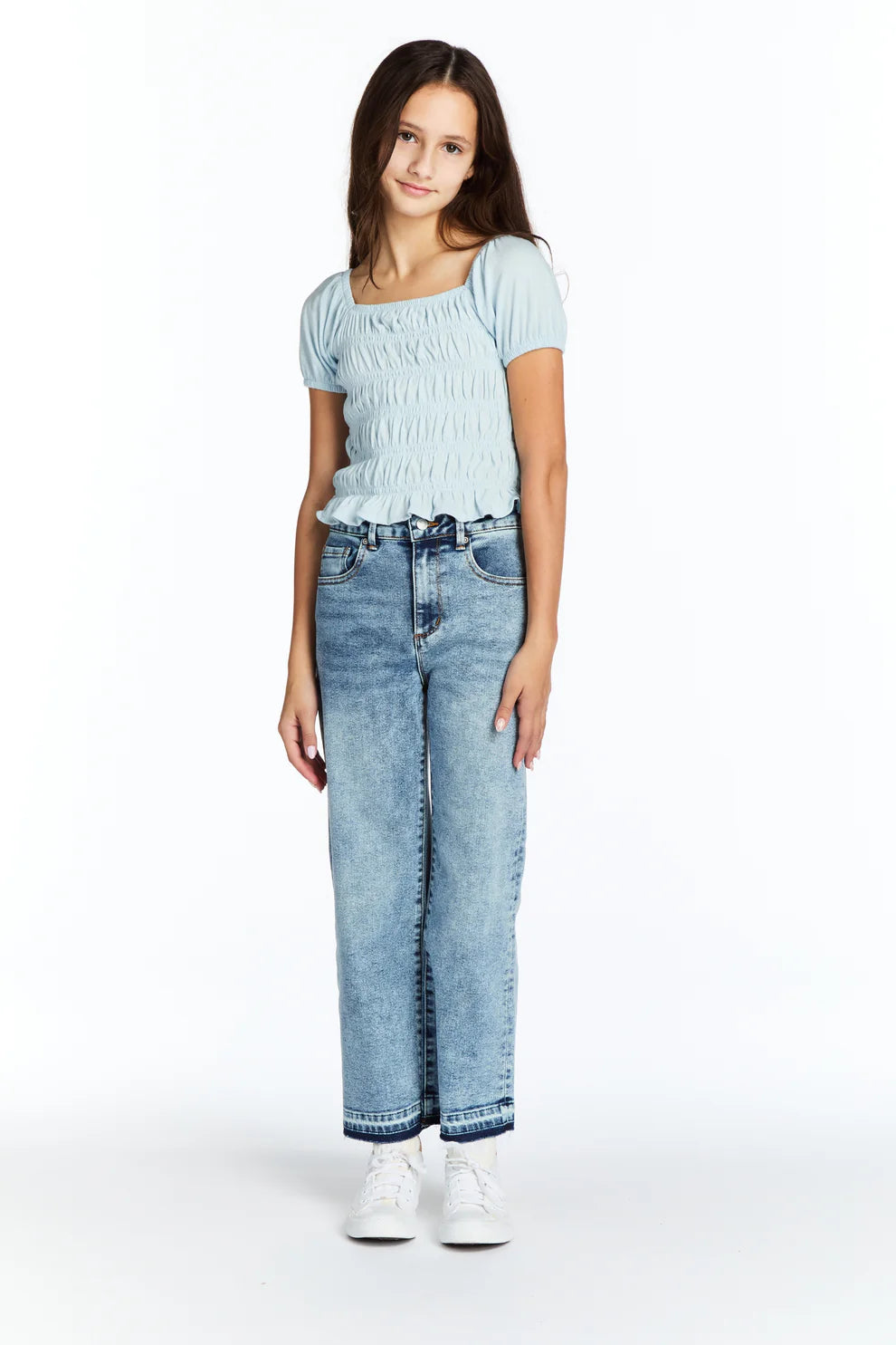 High Rise Wide Leg Straight Crop with Release Hem
