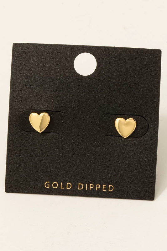 Gold Dipped Mini Heart Stud Earrings | Gold