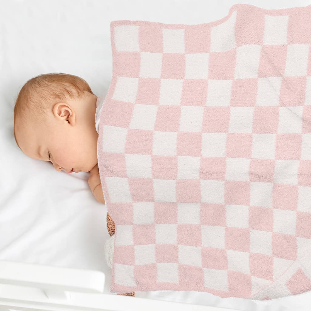 Kids Checkered Pattern Soft Throw Blanket | Pink