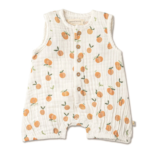 Organic Sleeveless Bubble Romper | Mandarin