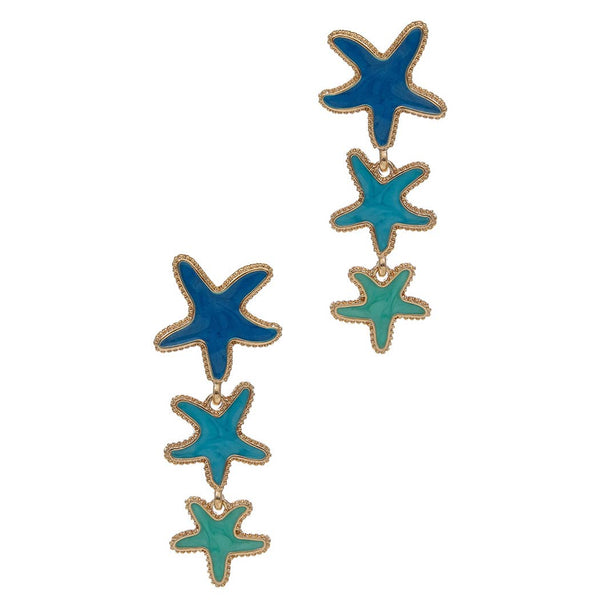 Triple Pearlized Starfish Drops Post Earrings | Teal