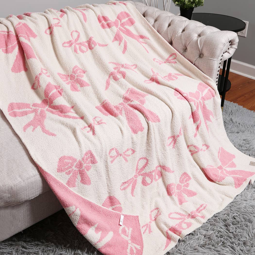 Ribbon Cozy Soft Throw Blanket | Light Pink