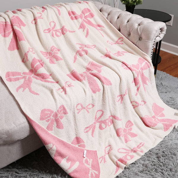 Ribbon Cozy Soft Throw Blanket | Light Pink